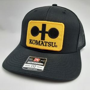Komatsu Embroidered Patch Richardson 112 Trucker Mesh Snapback Hat Cap Black